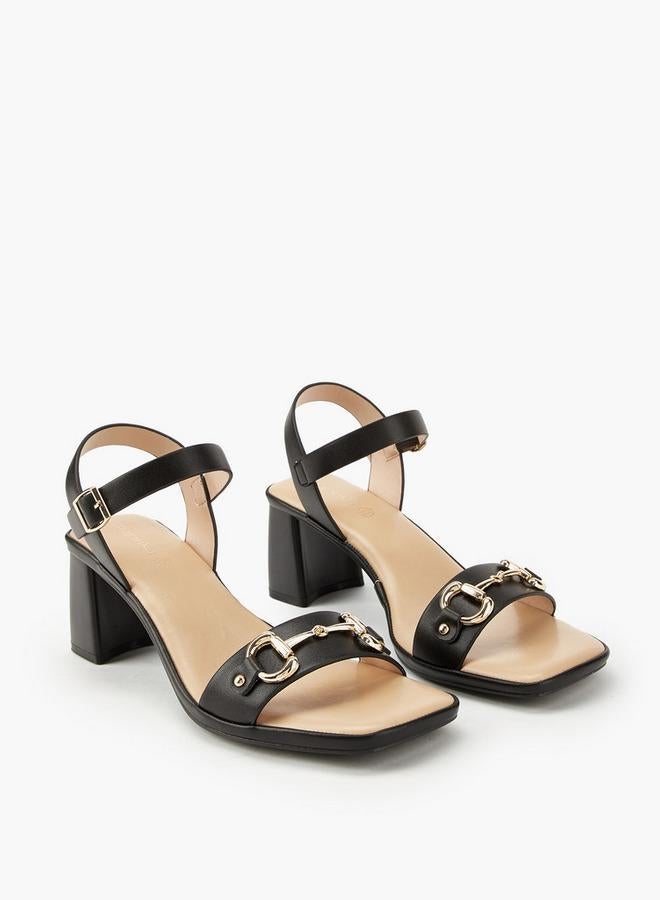 Paprika Metal Accent Block Heel Sandals With Buckle Closure - Image 2