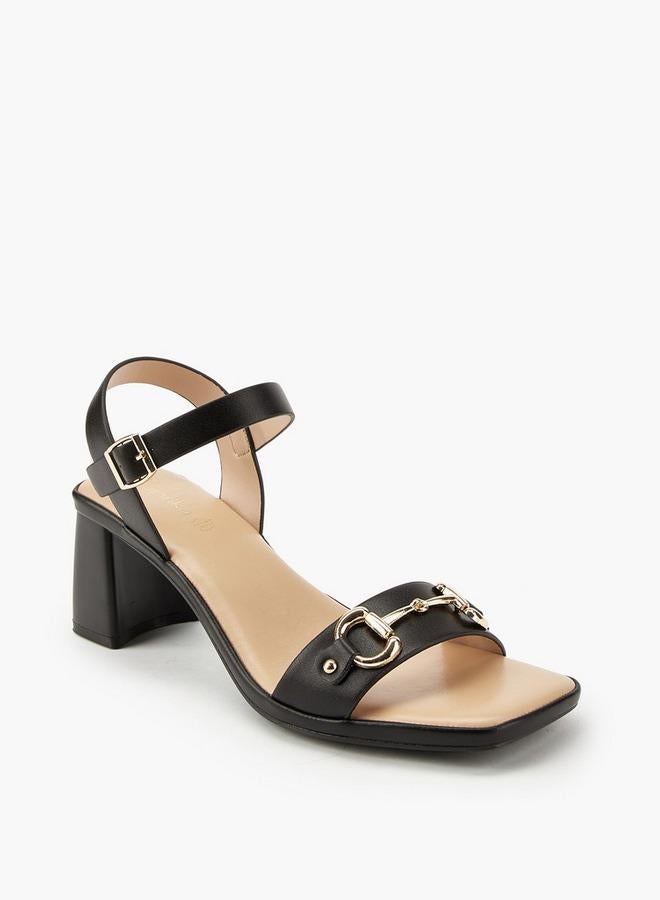Paprika Metal Accent Block Heel Sandals With Buckle Closure - Image 3