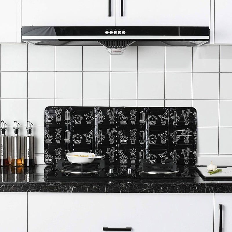 1PC Aluminium Foil Oil Splatter Guard Foldable Gas Stove Splash Baffle Kitchen Gadgets Cooking Accessories (Cactus) - Image 3