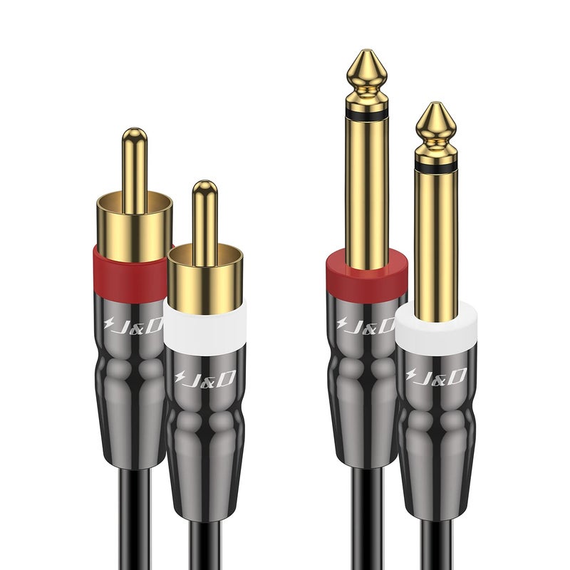 J&D Dual 1/4 inch TS to Dual RCA Cable, Heavy Duty 1/4 Male to RCA Male Adapter Stereo Audio Interconnect Quarter inch Cable, 6 Feet - Image 1