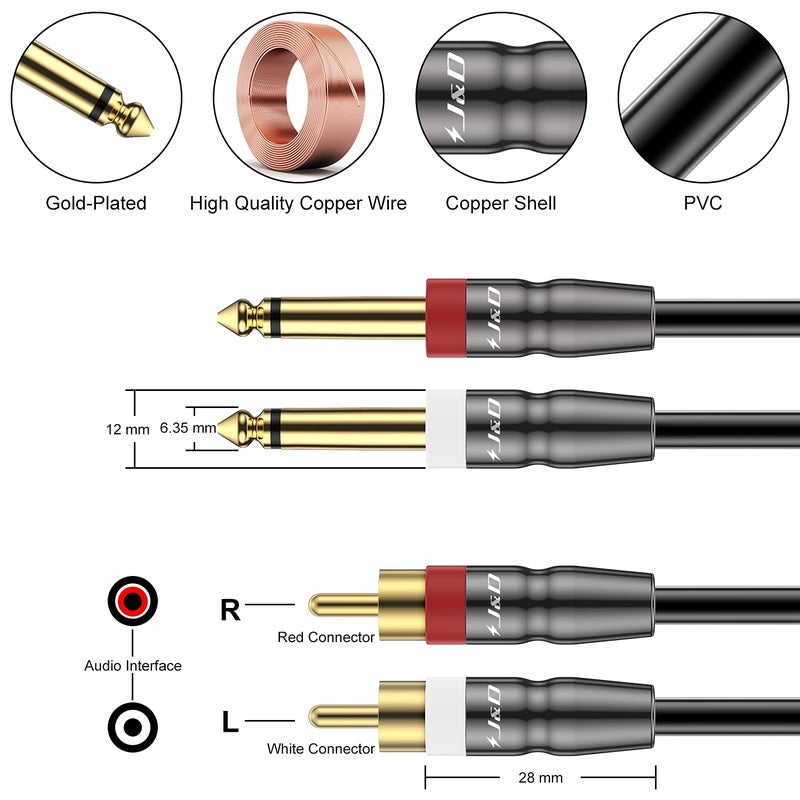 J&D Dual 1/4 inch TS to Dual RCA Cable, Heavy Duty 1/4 Male to RCA Male Adapter Stereo Audio Interconnect Quarter inch Cable, 6 Feet - Image 2