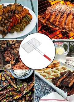 Yuwell Portable Stainless Steel BBQ Barbeque Grill Net with Wooden Handle For Grilling Meat Chicken Fish Veggies Paneer BBQ Grill Net  - Image 2