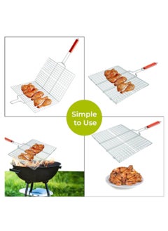 Yuwell Portable Stainless Steel BBQ Barbeque Grill Net with Wooden Handle For Grilling Meat Chicken Fish Veggies Paneer BBQ Grill Net  - Image 5