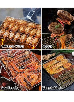 Yuwell Portable Stainless Steel BBQ Barbeque Grill Net with Wooden Handle For Grilling Meat Chicken Fish Veggies Paneer BBQ Grill Net  - Image 4