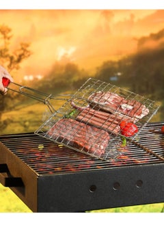 Yuwell Portable Stainless Steel BBQ Barbeque Grill Net with Wooden Handle For Grilling Meat Chicken Fish Veggies Paneer BBQ Grill Net  - Image 3