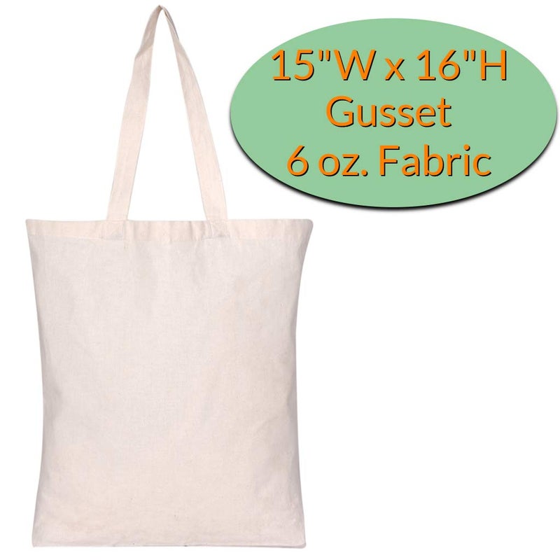 BagzDepot Set of 20 - Bulk Natural Cotton Canvas Tote Bags with Bottom Gusset, Strong 100 Percent Canvas Tote Bag Wholesale Art and Craft Reusable Grocery Tote Bags - ivory - Image 2