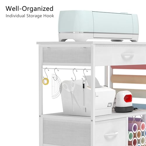 VENNQD Storage cart Compatible with Cricut Machines Stand Cutting Machine Stand with Drawers and Vinyl Roll Holder Rolling Craft Cabinet Table for Cricut Craft Workstation for cart Craft Room (White) - Image 5