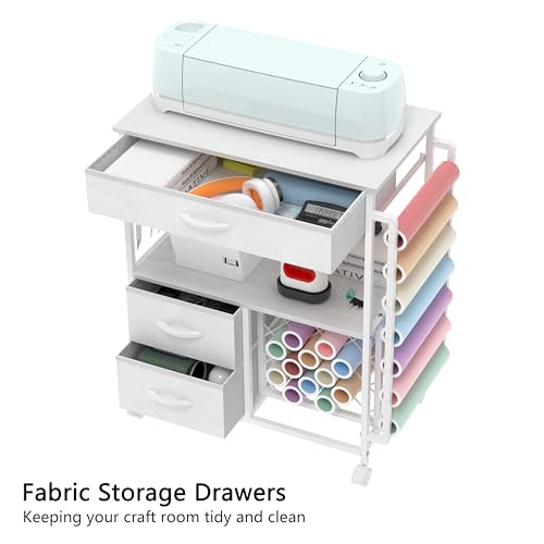 VENNQD Storage cart Compatible with Cricut Machines Stand Cutting Machine Stand with Drawers and Vinyl Roll Holder Rolling Craft Cabinet Table for Cricut Craft Workstation for cart Craft Room (White) - Image 3