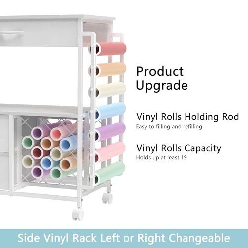 VENNQD Storage cart Compatible with Cricut Machines Stand Cutting Machine Stand with Drawers and Vinyl Roll Holder Rolling Craft Cabinet Table for Cricut Craft Workstation for cart Craft Room (White) - Image 4
