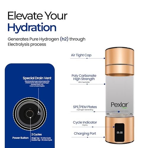 Pexlar HYDROGEN WATER Bottle | 2 Cycle | 1 Year Warranty | SPE-PEM Technology - Platinum Titanium plates | No Chlorine No Ozone Mixing | H2 > 5000 PPB | -ORP -750 mv| Purity 99.9% H2 - Image 4