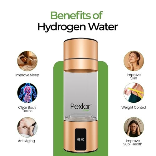 Pexlar HYDROGEN WATER Bottle | 2 Cycle | 1 Year Warranty | SPE-PEM Technology - Platinum Titanium plates | No Chlorine No Ozone Mixing | H2 > 5000 PPB | -ORP -750 mv| Purity 99.9% H2 - Image 2