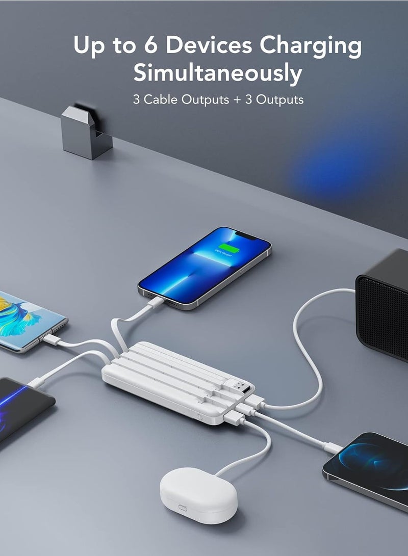 general Portable Charger with Built in Cables, Portable Charger with Cords Wires Slim 10000mAh Travel Battery Pack 6 Outputs 3 Inputs 3A Fast Charging Power Bank for Samsung Google Pixel LG Moto iPhone iPad - Image 4