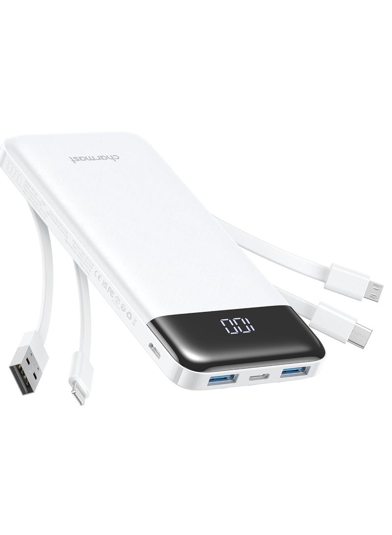 general Portable Charger with Built in Cables, Portable Charger with Cords Wires Slim 10000mAh Travel Battery Pack 6 Outputs 3 Inputs 3A Fast Charging Power Bank for Samsung Google Pixel LG Moto iPhone iPad - Image 1