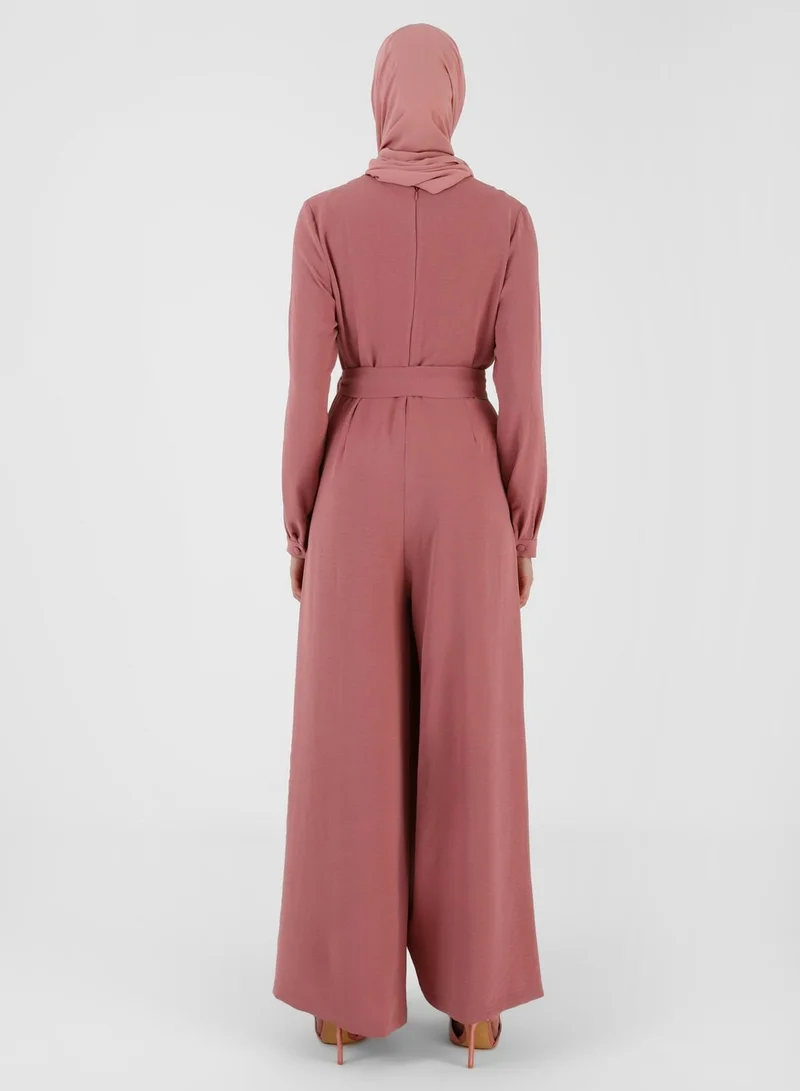 Refka by modanisa Wide Leg Belted Jumpsuit