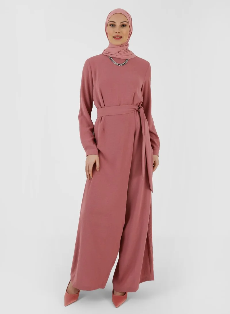 Refka by modanisa Wide Leg Belted Jumpsuit