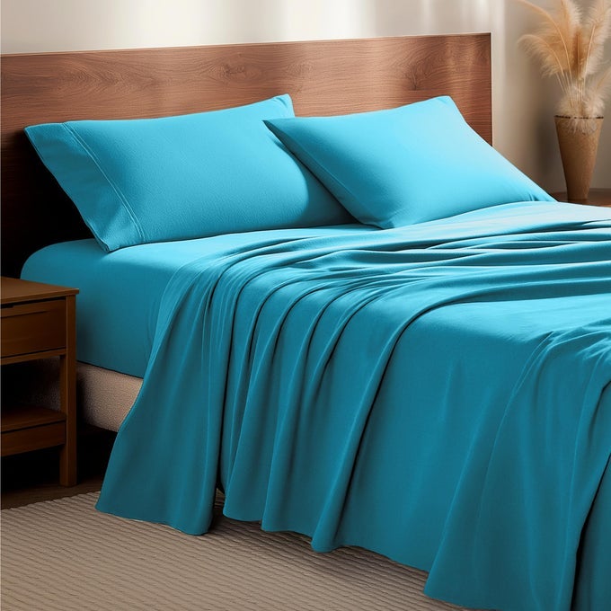 FLANNEL SHEET SET 100 COTTON VELVETY SOFT HEAVYWEIGHT DOUBLE BRUSHED FLANNEL DEEP POCKET KING AQUA