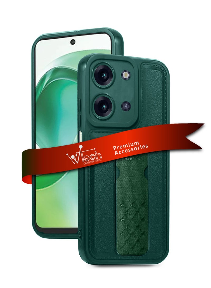 Wtech Hand Grip Foldable Kickstand Wrist Strap Finger Grip With Built-In Iron Piece Magnetic Car Holder Case Cover For Itel P40 Plus / P40+ 4G 2023 Dark Green - Image 1