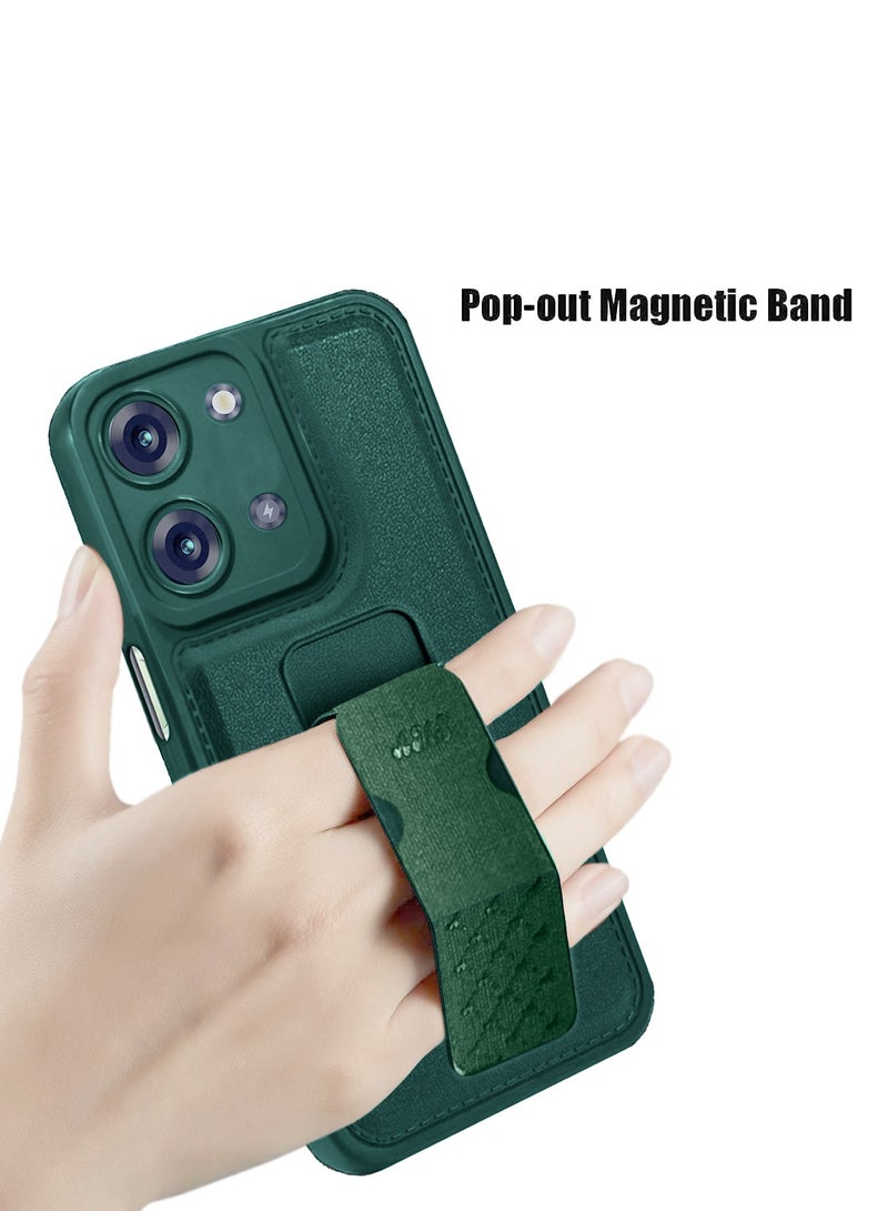 Wtech Hand Grip Foldable Kickstand Wrist Strap Finger Grip With Built-In Iron Piece Magnetic Car Holder Case Cover For Itel P40 Plus / P40+ 4G 2023 Dark Green - Image 4