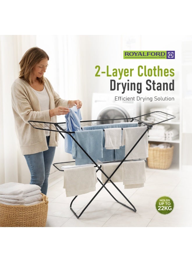 Royalford Iron Clothes Drying Rack 2-Tier RF13195 Clothes Drying Stand, Foldable Laundry Standing dry Racks for Indoor Outdoor Use with cloth rack 27m drying space rust-resistant corrosion proof - Image 2