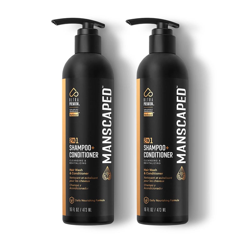 MANSCAPEDÂ® 2 In 1 Shampoo & Conditioner, UltraPremium Formula Infused with Sea Kelp, Coconut Water, Aloe for Nourishing and Hydrating Hair (16 oz), 2 Pack - Image 1
