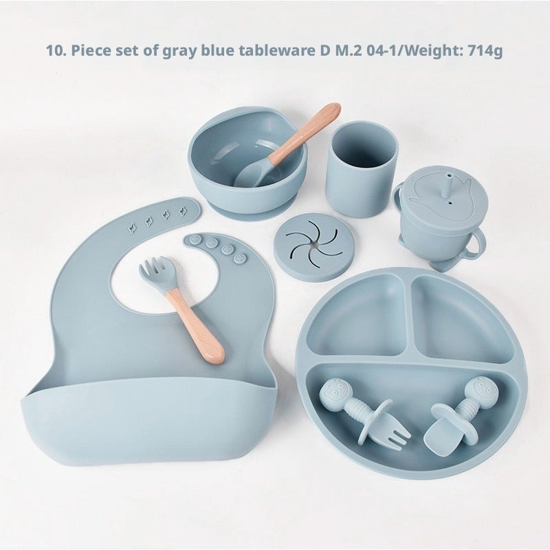 Generic 10-Piece Food-Grade Silicone Baby Tableware Set with Suction ...