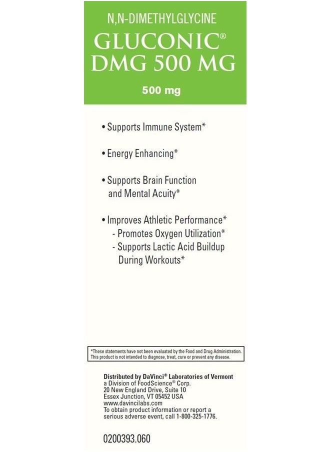 Davinci - Davinci Labs Gluconic DMG 500 mg - Dietary Supplement to Support Endurance and Immune System Function* - with 500 mg N,N-Dimethylglycine per Tablet - Vegetarian - Gluten-Free - 60 Chewable Tablets - Image 1
