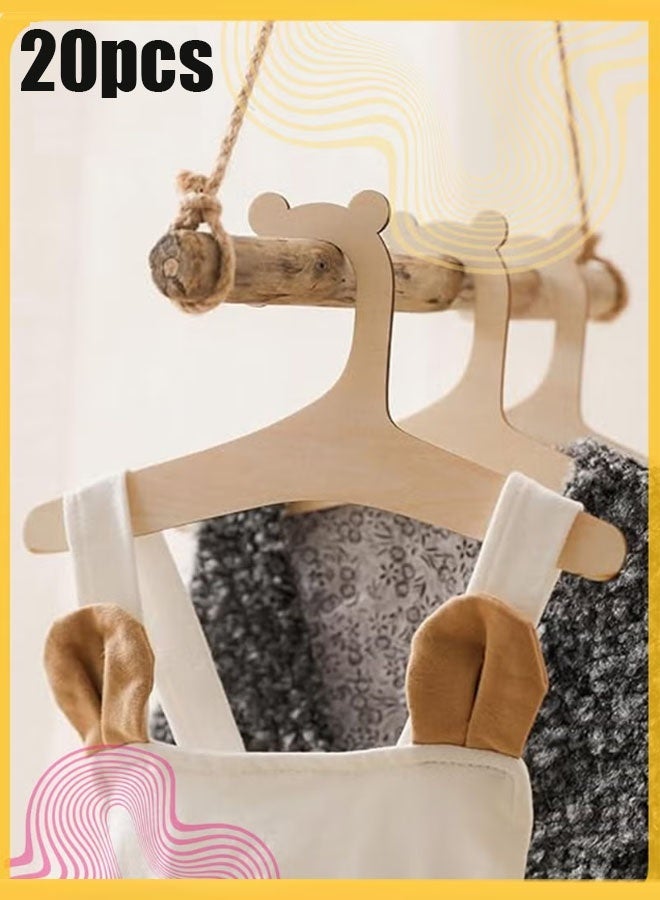 إيليلي 20 قطعة من شماعات الأطفال الخشبية مقاس 9 بوصات، تصميم أذن دب لطيف، شماعات ملابس للأطفال البنات والأولاد، مجموعة شماعات غرفة الأطفال من الخشب الطبيعي - Image 1