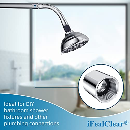 iFealClear Brass Pipe Fitting 1/2 inch G Female Thread, Shower Coupling, G1/2 IPS Thread Converter Adapter for Bathroom Pipes, Hose Extender,Home Plumbing, Extra Washer, Chrome - Image 2