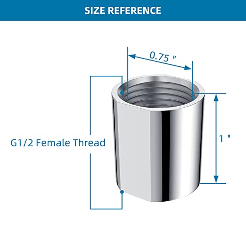 iFealClear Brass Pipe Fitting 1/2 inch G Female Thread, Shower Coupling, G1/2 IPS Thread Converter Adapter for Bathroom Pipes, Hose Extender,Home Plumbing, Extra Washer, Chrome - Image 4
