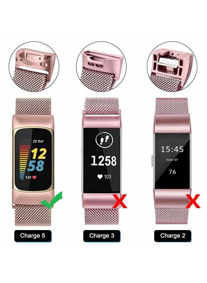 O Ozone - Metal Bands Compatible with Fitbit Charge 5 Smart Watch Milanese Loop Stainless Steel Metal Mesh Adjustable Single Magnetic Replacement Strap Wristband for Men Women (Rose Gold) - Image 1