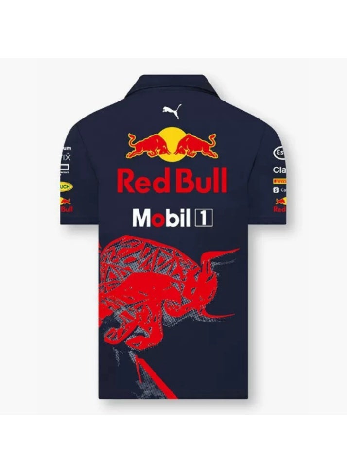 Red Bull Racing Navy Blue Polo Shirt with Puma Logo,   Mobil 1 Branding, and Intricate  Graphic--3XL - Image 1