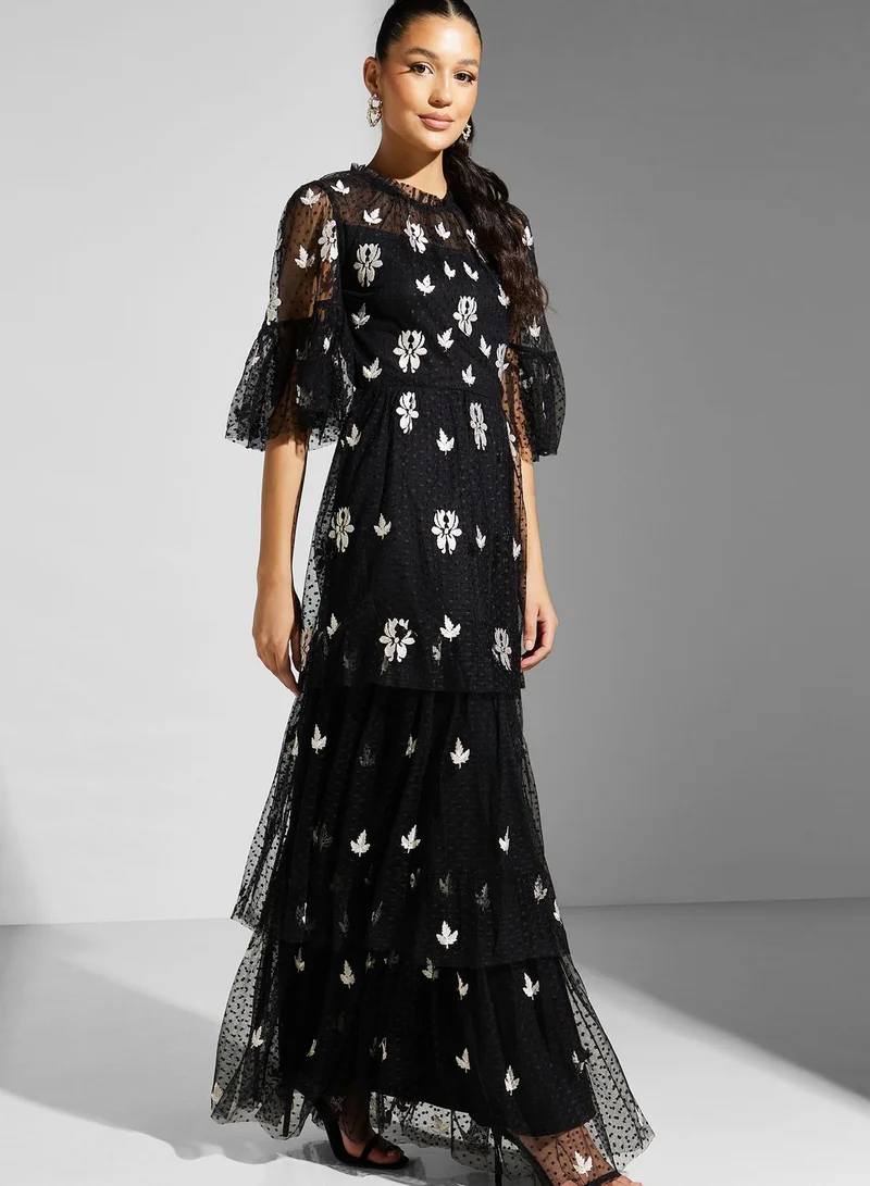 Frock and Frill Floral Mesh Detail Dress