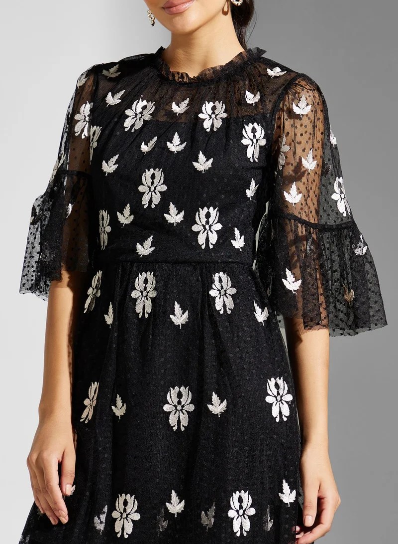 Frock and Frill Floral Mesh Detail Dress