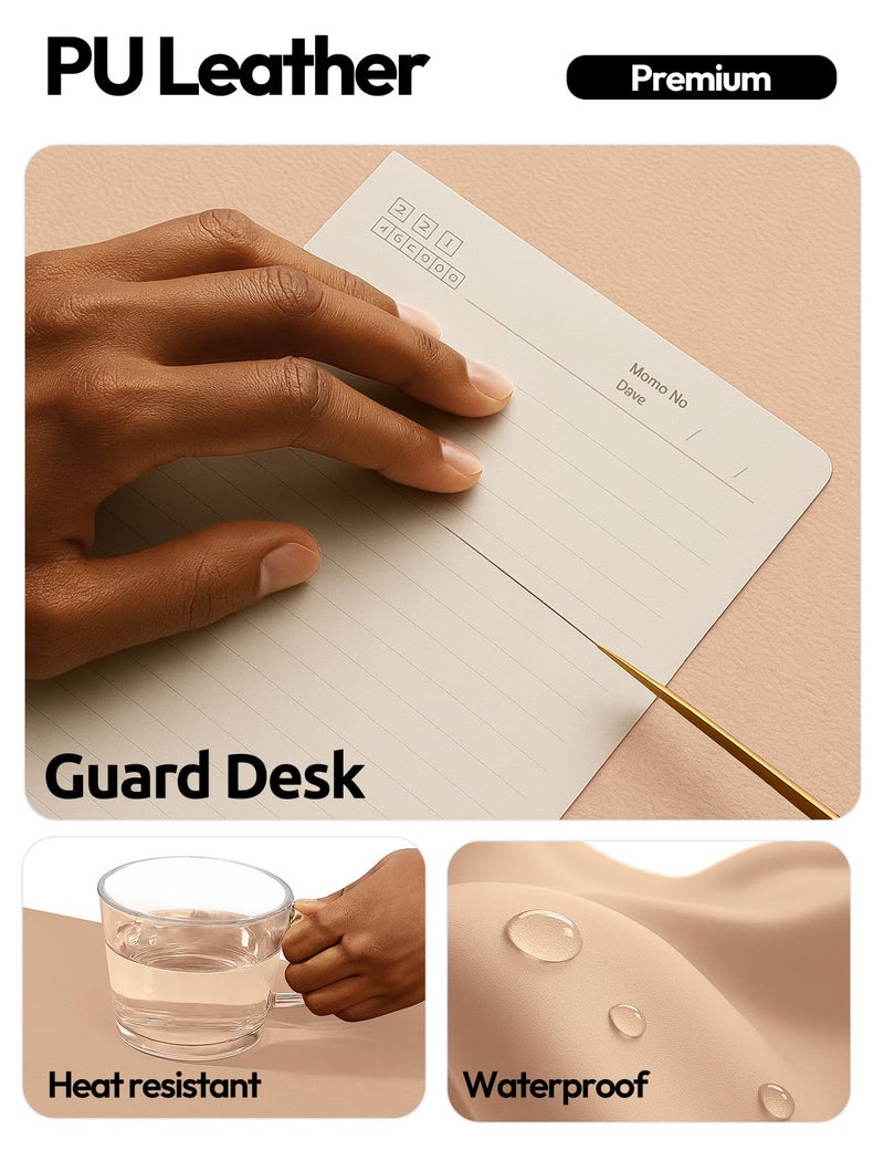 YSAGi Leather Desk Protector, Office Mat, Large Mouse Pad, Non-Slip PU Leather Blotter, Laptop Desk, Waterproof Writing Pad for Office and Home (Latte, 23.6" x 13.8") - Image 3