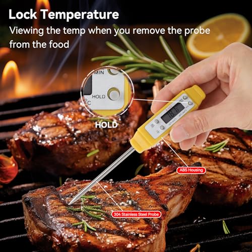 Akozon Digital Food Thermometer Automatic Calibration Pen High Accuracy Electronic Pocket Thermometer Yellow Home and Family Appliance and Decor - Image 3