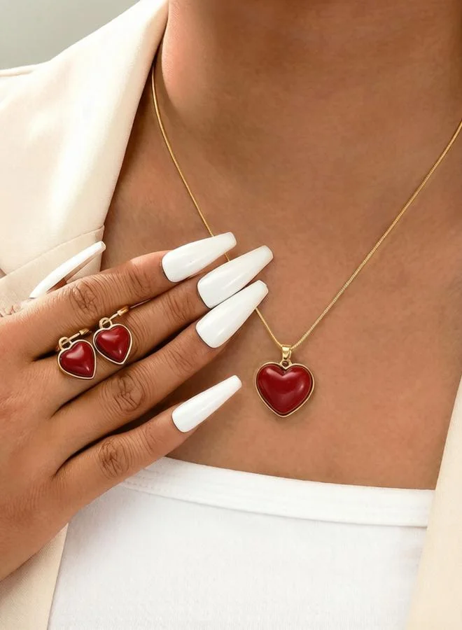 Take Two Golden Heart Chain Necklace and Ring Set