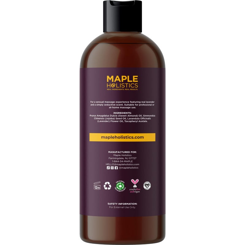 Maple Holistics Aromatherapy Sensual Massage Oil for Couples - Relaxing Lavender Massaging Oil for Massage Therapy with Vitamin E Jojoba & Sweet Almond - Naturally Scented Vegan Non GMO & Gluten Free (16 Fl Oz) - Image 4