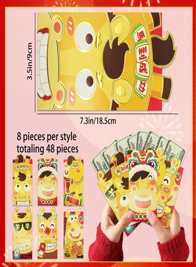 qiyeyeye 48Pcs Chinese Red Envelopes 2026,Asian Lunar New Year Cartoon horse Envelope Foldable Large Lucky Money Envelopes horse Year Envelope Red Packet Hongbao for Spring Festival Birthday Wedding Supply - Image 2