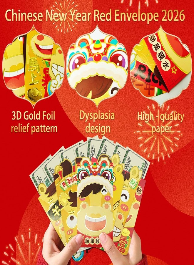 qiyeyeye 48Pcs Chinese Red Envelopes 2026,Asian Lunar New Year Cartoon horse Envelope Foldable Large Lucky Money Envelopes horse Year Envelope Red Packet Hongbao for Spring Festival Birthday Wedding Supply - Image 3