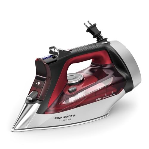 Rowenta Iron, Focus Excellence Stainless Steel Soleplate Steam Iron for Clothes, Retractable Cord, 400+ Microsteam Holes, Powerful steam, LED Display, 1750 W Ironing Clothes, Cordreel, Red DW5433 - Image 3