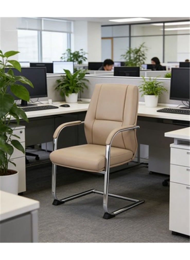 Office Chair, Modern Leather Conference Room Working Chairs, High Back Executive Computer Chair, Adjustable Comfortable Gaming Chair with Swivel and Arms, Beige - Image 4