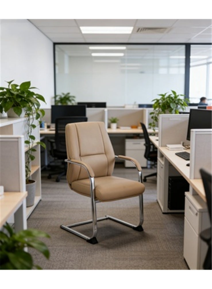 Office Chair, Modern Leather Conference Room Working Chairs, High Back Executive Computer Chair, Adjustable Comfortable Gaming Chair with Swivel and Arms, Beige - Image 5