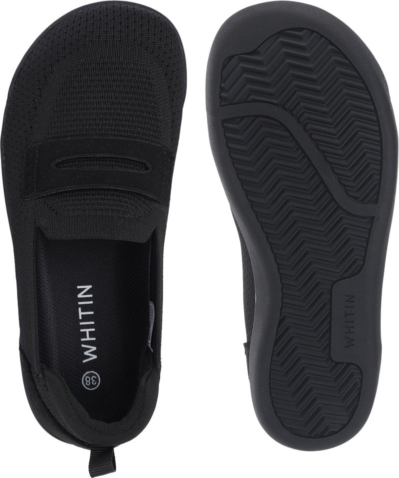 WHITIN Women's Loafers Round Toe Flat Shoes Wide Toe Box Barefoot Minimalist Zero Drop Sole Size 7 Width Knit Slip on Walking Extra Dress Soft Office Black 38 - Image 4