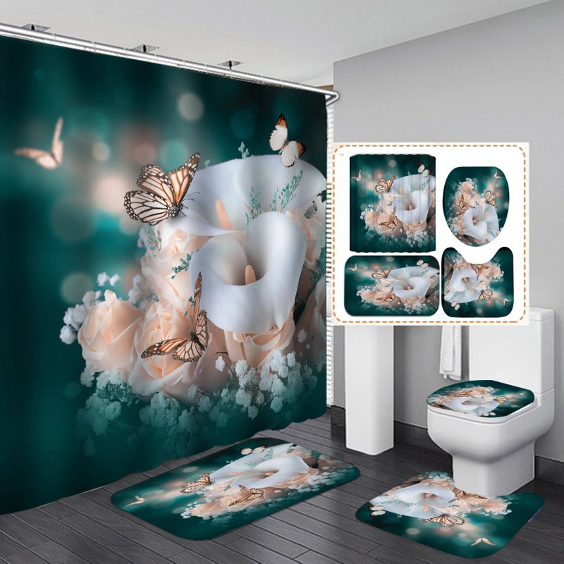 Y&D Beach Designer Bathroom Shower Curtains 4pcs Set Bath Rug Set with Non-Slip Rugs Luxury Hotel Shower Curtain - Image 1