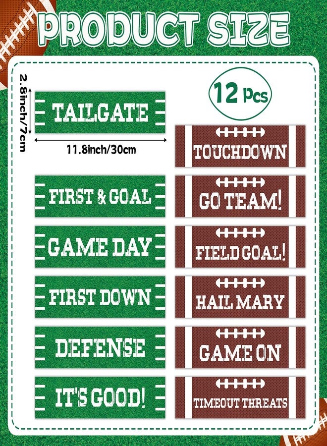 OBUSATT 12 Pcs Football Street Signs Cutouts Set Game Day Sign Cut Outs Green and Brown Street Signs Set Football Theme Decorations Sport Party Supplies for Birthday Classroom Home Wall 11.81"x2.76" - Image 2