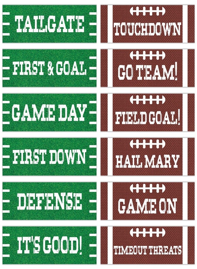OBUSATT 12 Pcs Football Street Signs Cutouts Set Game Day Sign Cut Outs Green and Brown Street Signs Set Football Theme Decorations Sport Party Supplies for Birthday Classroom Home Wall 11.81"x2.76" - Image 1