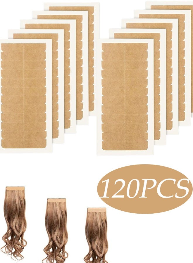 120 Pcs 10 Sheets Double Sided Hair Extension Tape Strong Adhesive Replacement Tabs for Human Hair Extensions Wigs Tape in Hairpieces Salon Grade Beauty Tool for Daily Wear Party Styling Costume Quick Hair Makeovers,Khaki - Image 1