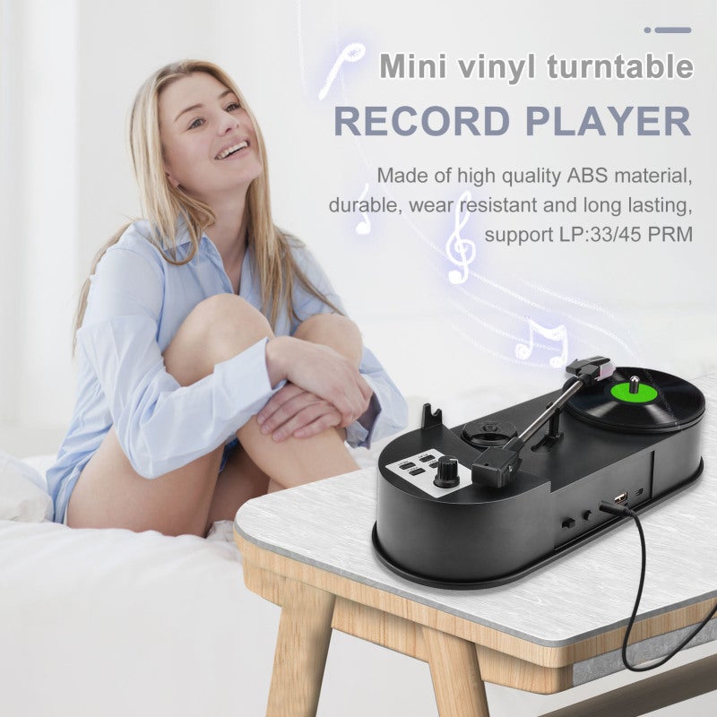 محول من طاولة الدوران إلى ملفات MP3: طاولة الدوران المصغرة من مادة ABS عالية الجودة باللون الأسود - مشغل أقراص الفينيل لا يحتاج إلى كمبيوتر، للمهتمين بأقراص الفينيل واستخدام الصوت المنزلي - Image 2