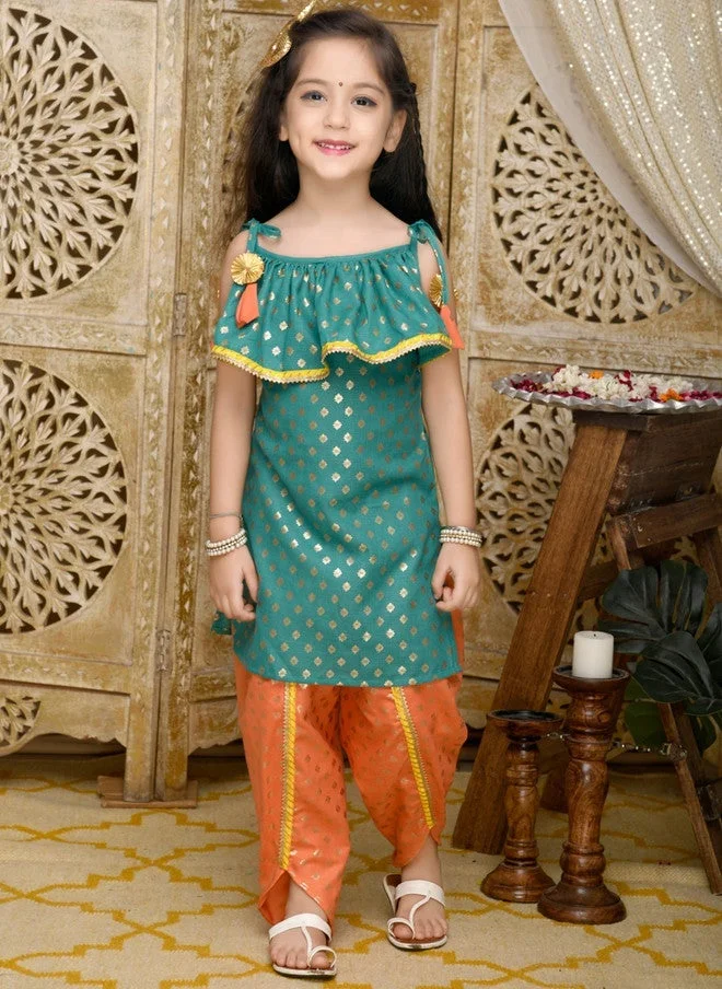 Saka Designs Teal Layered Kurti with Patiala for Girls