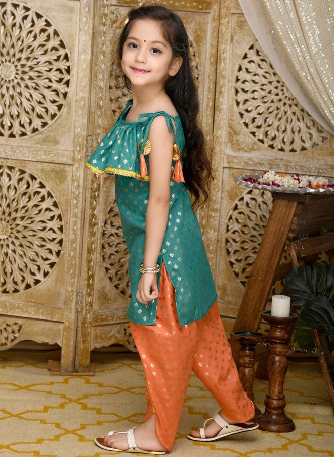 Saka Designs كُرتي بطبقات باللون الأزرق الفاتح مع باتيالا للفتيات - Image 4